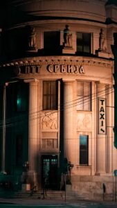Post Office by Night in Niš, Serbia
