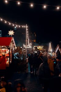 people on amusement park during night time